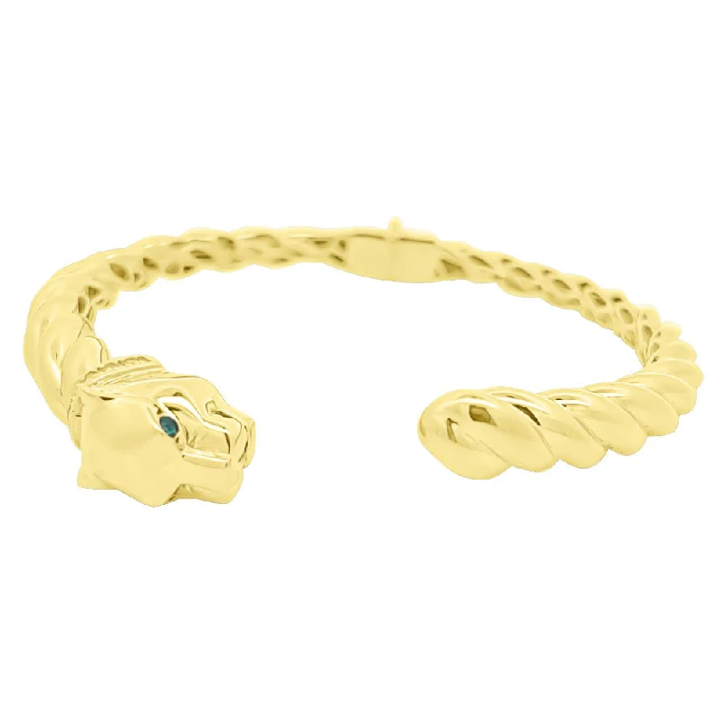 women’s gold bracelets-1 Tiger CZ Solid 10K Gold Women's Bangle