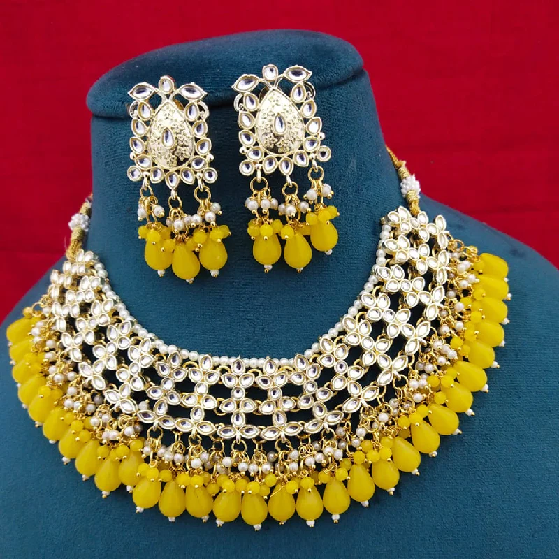 women’s custom necklaces-Manisha Jewellery Gold Plated Kundan Stone & Beads Necklace Set