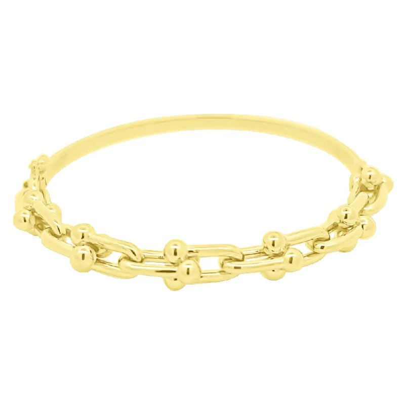 women’s bangles-Beaded Link Solid 10K Gold Women's Bangle