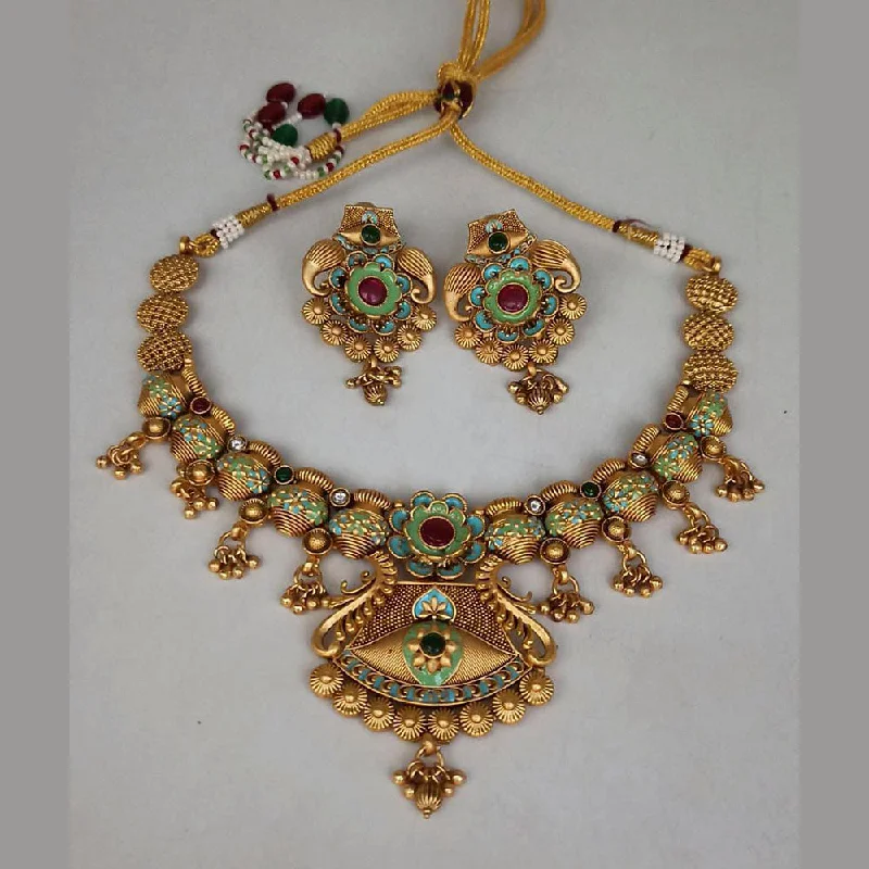 women’s gold chain necklaces-Manisha Jewellery Gold Plated Pota Stone Meenakari Necklace Set