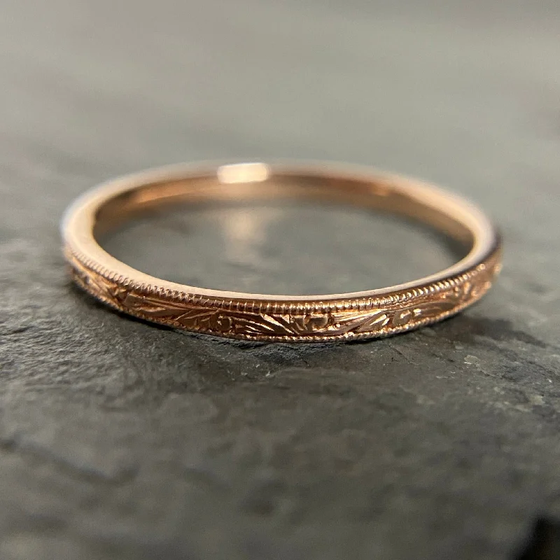 women’s romantic rings-Hand Engraved Scroll Band