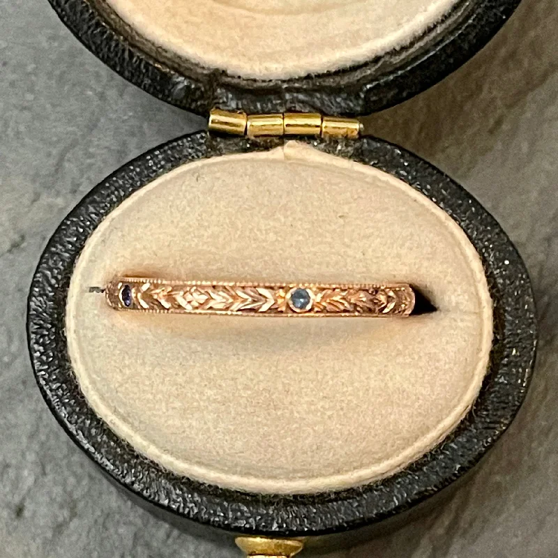 women’s gold stacking rings-Hand Engraved Band w Sapphires