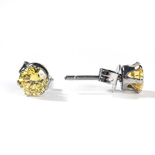 women’s colored gemstone earrings-Sexy Sparkles Women's 6mm Stainless Steel Round Yellow Cubic Zirconia Stud Earring Silver Plated