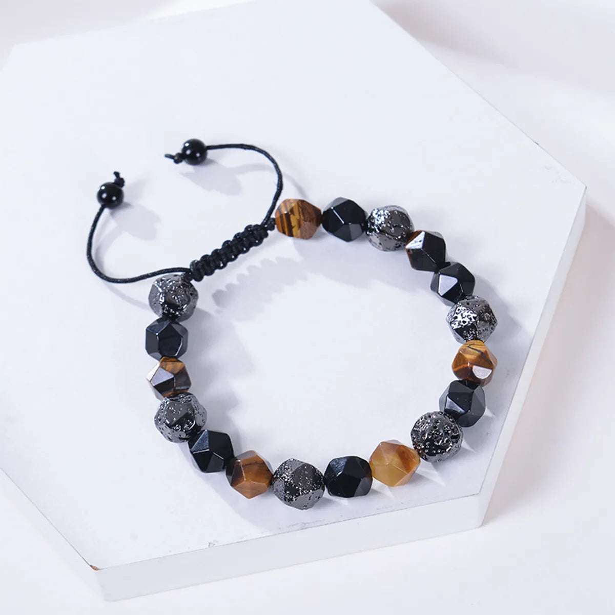 women’s stackable bracelets-Retro Round Natural Stone Tiger Eye Obsidian Beaded Men'S Bracelets