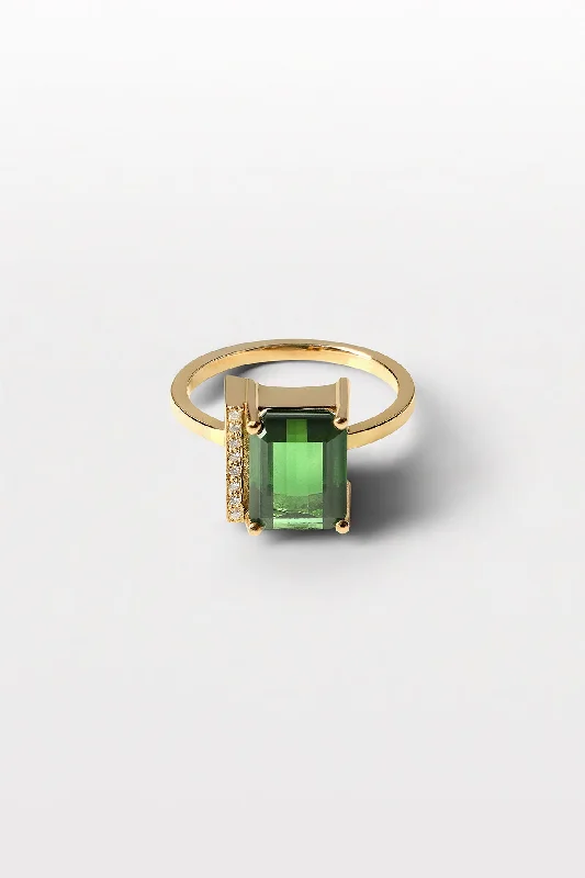 women’s mixed-metal rings-Lustre 06 18K Gold Ring w. Diamonds & Tourmaline