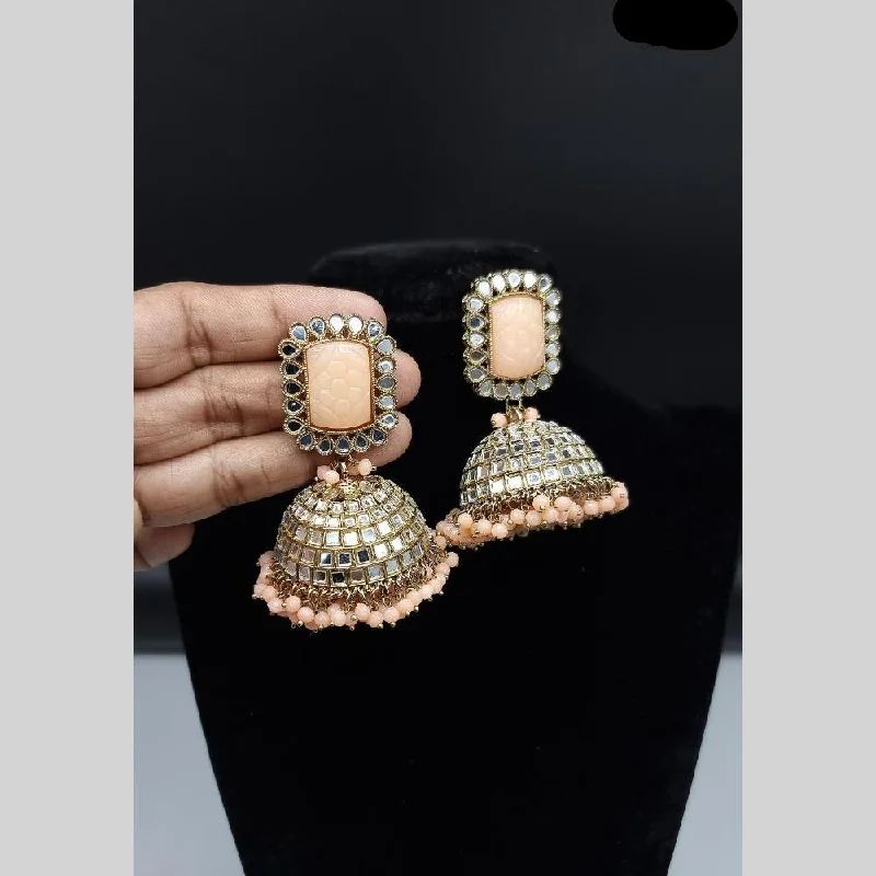 women’s handmade earrings-JCM Gold Plated Mirror And Pearls Jhumki