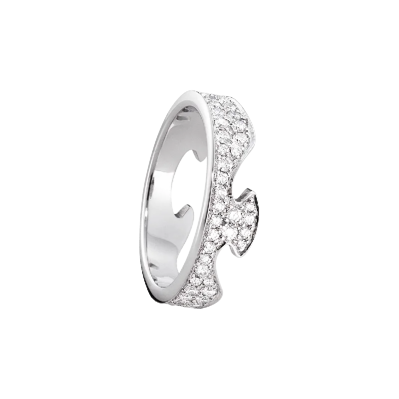 women’s couple rings-Fusion End Pavé 18K White Gold Ring w. Diamonds