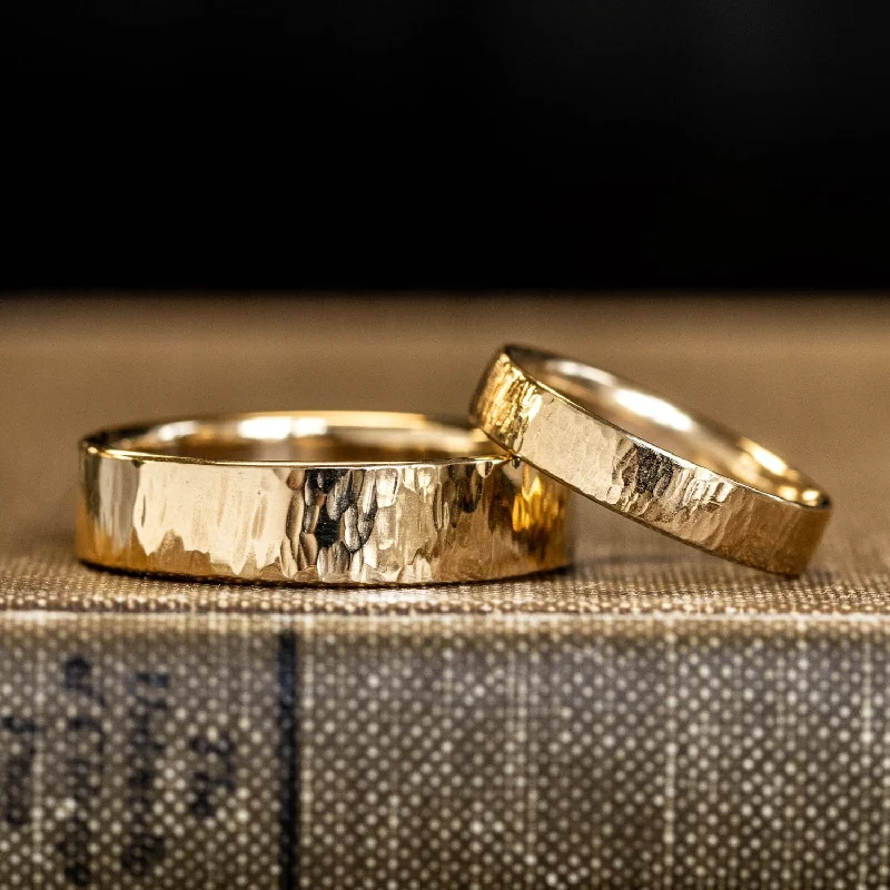 women’s eco-friendly engagement rings-The Willow & Alder - Bark Textured Matching Gold Wedding Ring Set