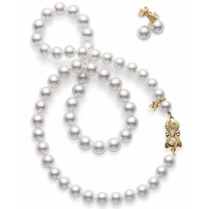 women’s handcrafted necklaces-Akoya Cultured Pearl 2 Piece Set (Strand Necklace, Stud Earrings)