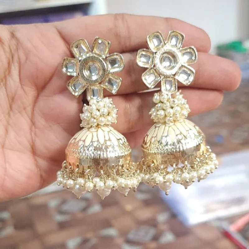 women’s circular earrings-JCM Gold Plated Kundan Stone And Pearls Meenakari Jhumki