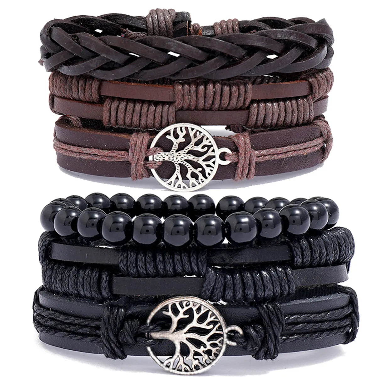 women’s unique bangles-Fashion Geometric Tree Pu Leather Braid Men'S Bracelets