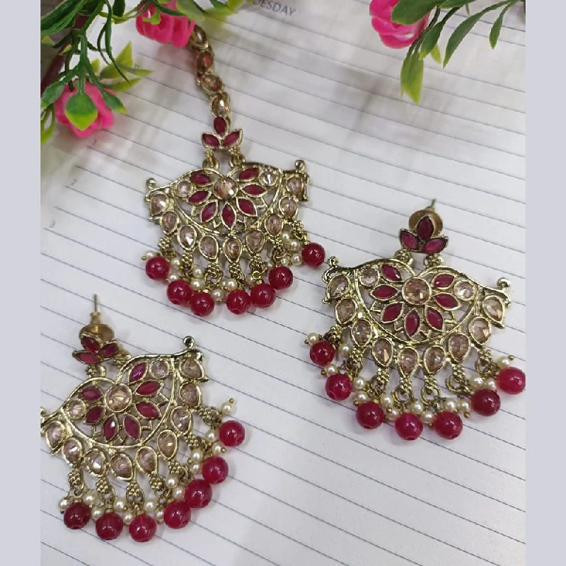 women’s stud earrings-Exotica Collection Gold Plated Crystal Stone Earring With Mangtikka