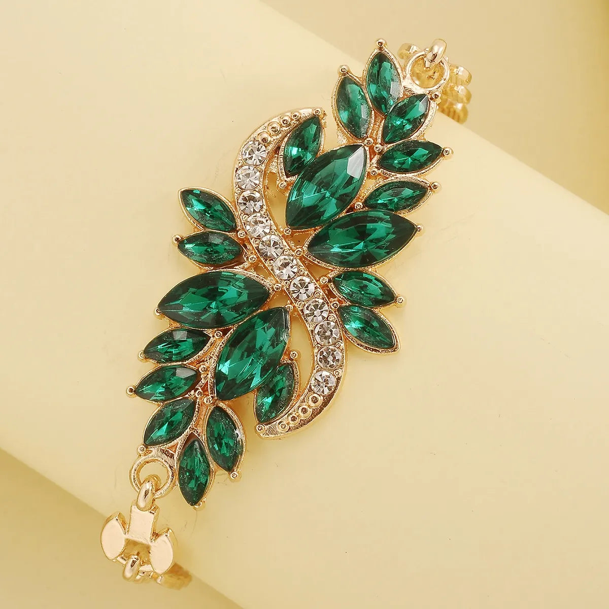 women’s elegant silver bangles-Fashion S Shape Leaf Alloy Inlay Crystal Women's Bracelets 1 Piece