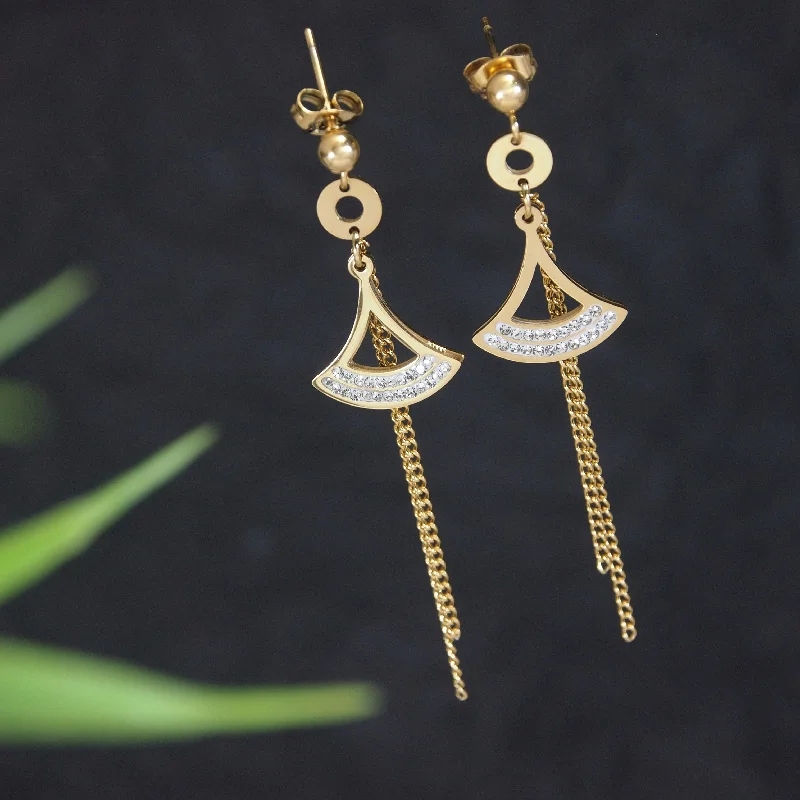 women’s leaf earrings-Tarohi Jewels Stainless Steel Tassel Enamel Fan Shaped Drop Earring - STNER 5393