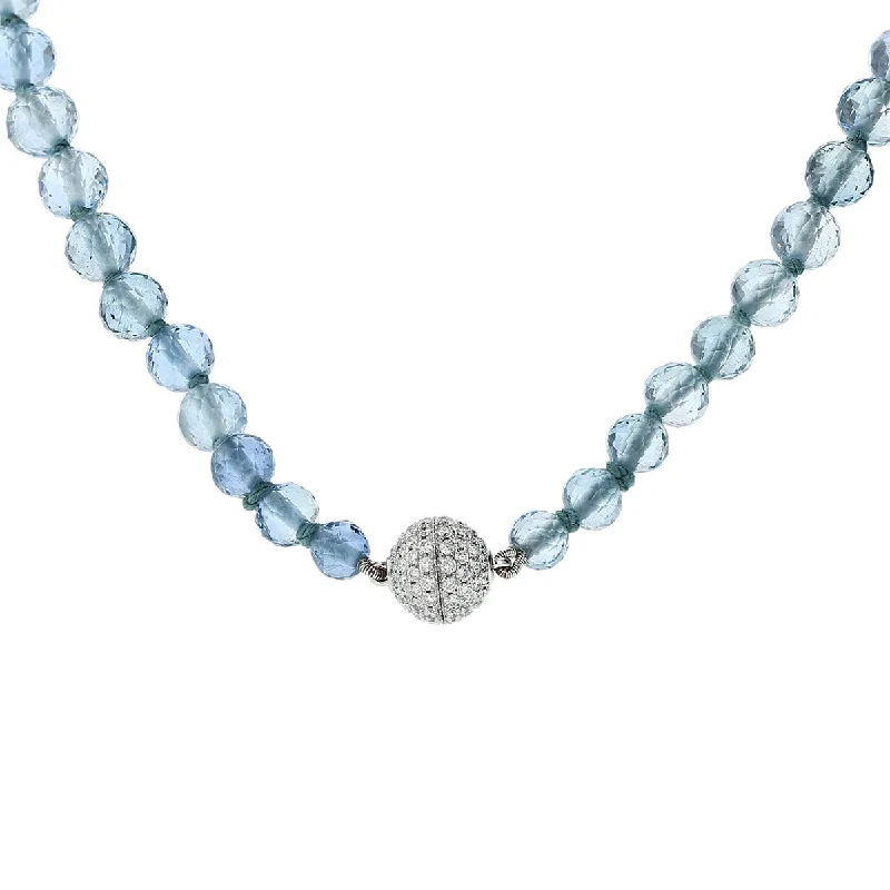 women’s stylish necklaces-Aquamarine with Diamond Clasp Necklace