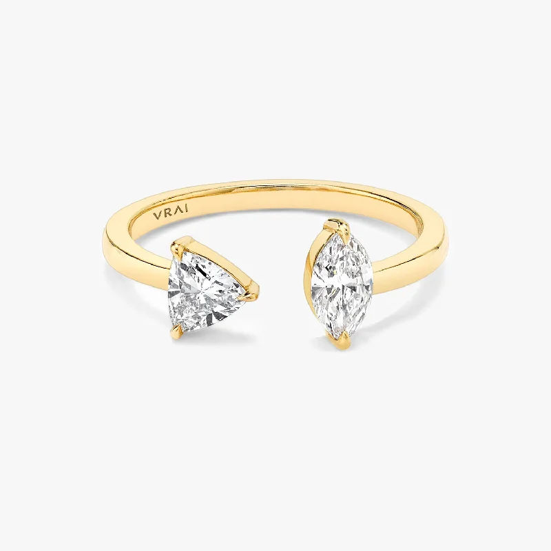 women’s yellow gold rings-Trillion & Marquise Mixed Cuff 14K Gold Ring w. Lab-Grown Diamonds