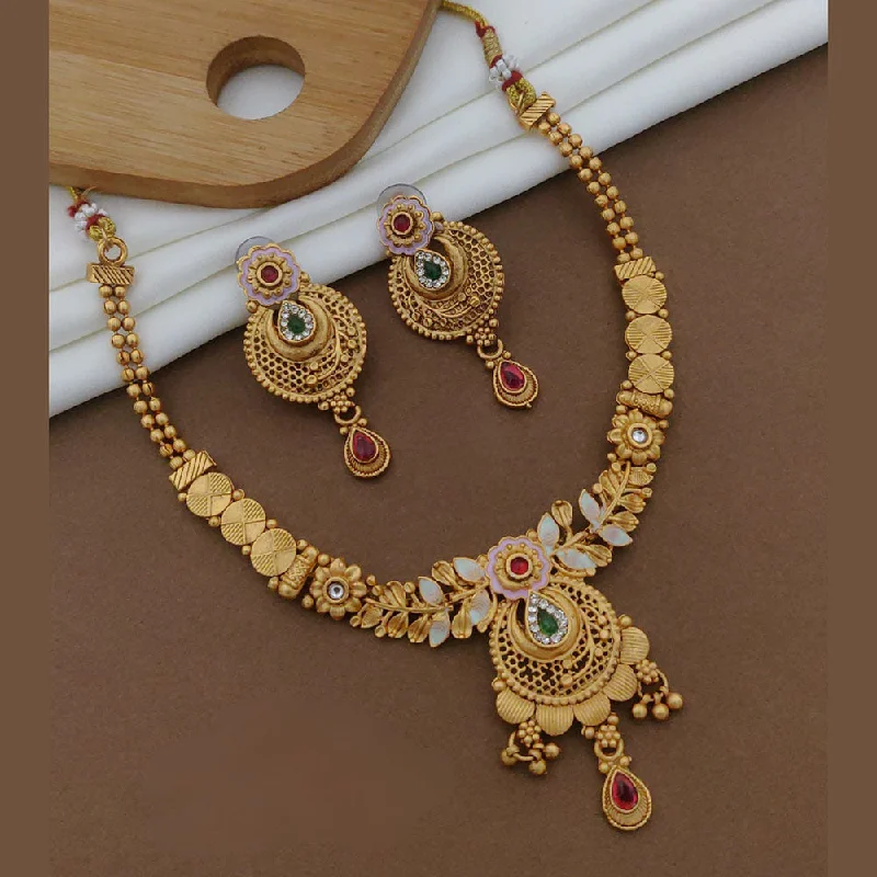 women’s crystal necklaces-FS Collection Gold Plated Pota Stone Necklace Set