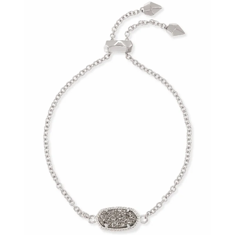 women’s engraved bangle bracelets-Kendra Scott Elaina Silver Adjustable Chain Bracelet In Platinum Drusy