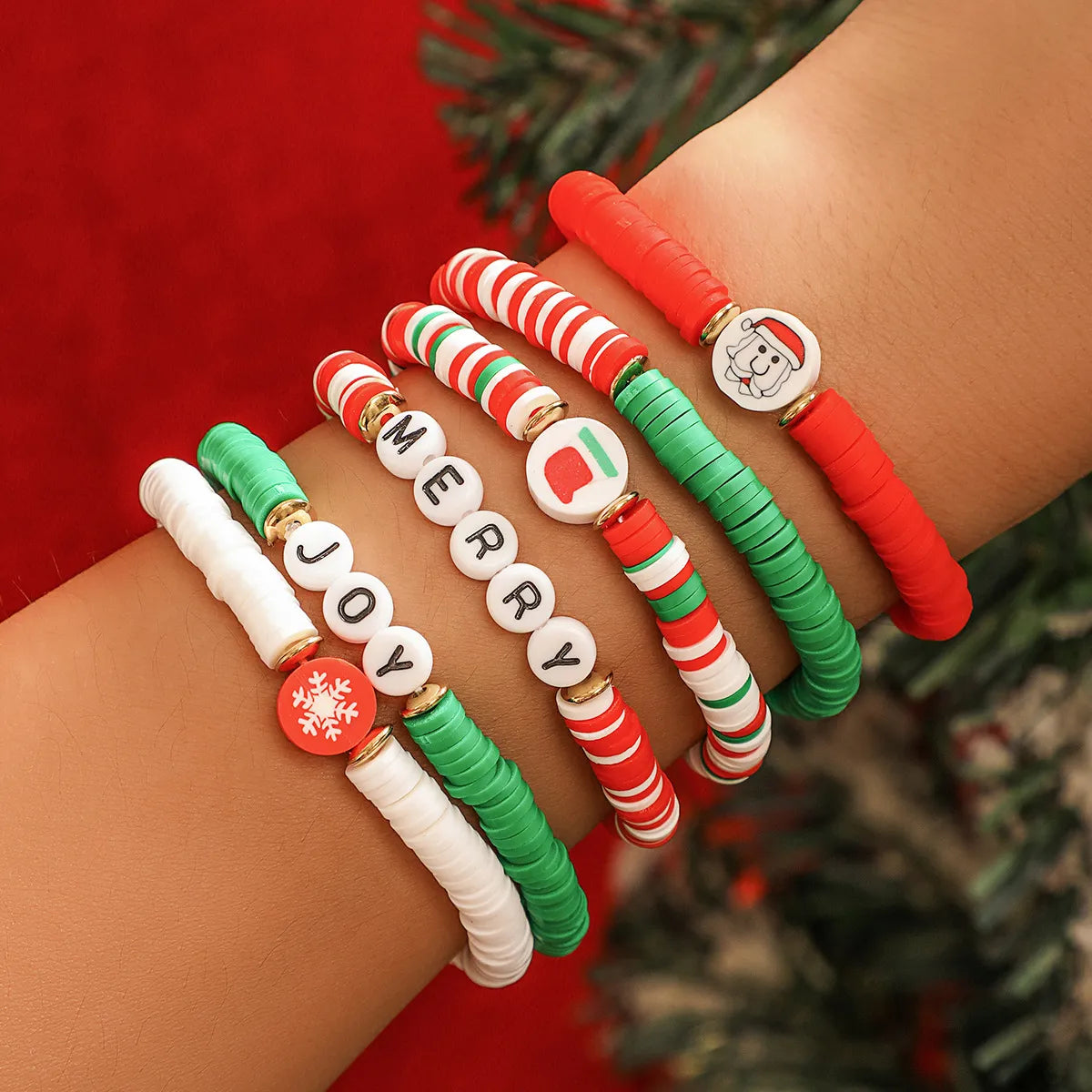 women’s silver wrap bracelets-Cute Streetwear Letter Snowflake Soft Clay Christmas Women's Bracelets