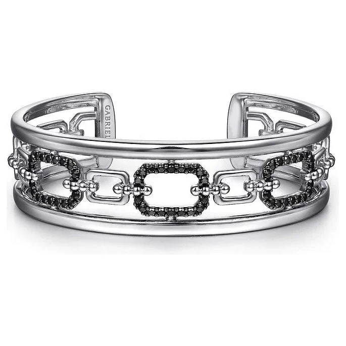 women’s silver bracelets-Gabriel Sterling Silver Black Spinel Bujukan Link Chain Cuff Bracelet