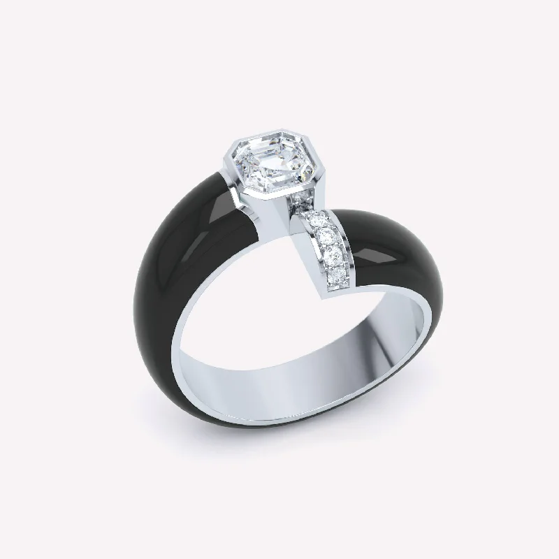 women’s gold rings-Toi et Moi Black Asscher 18K Whitegold Ring w. Lab-Grown Diamonds