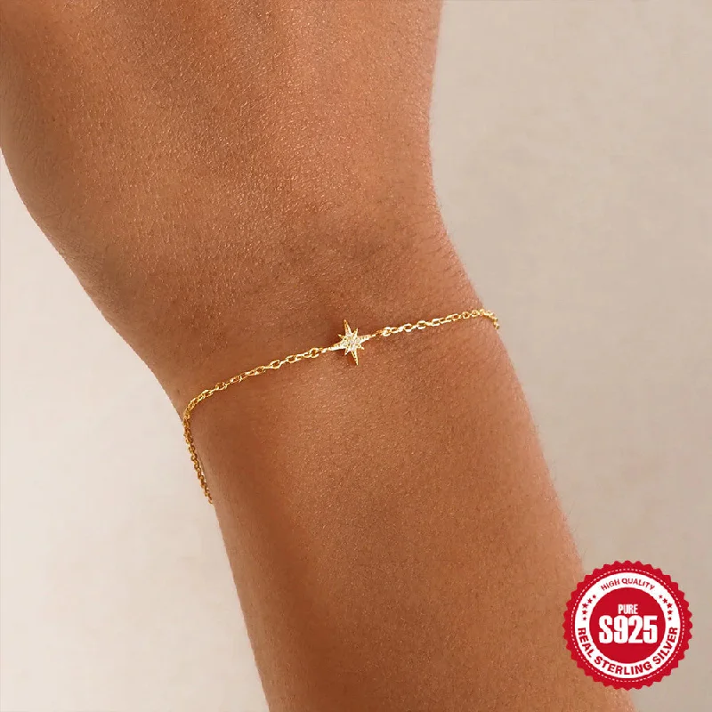 women’s gold bracelets-Sterling Silver Simple Style Star Plating Inlay Zircon Bracelets