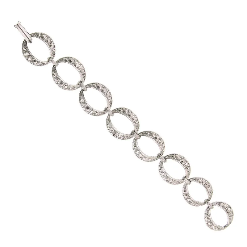 women’s romantic bracelets-1928 Jewelry Silver Studded Faux Marcasite Link Clasp Bracelet