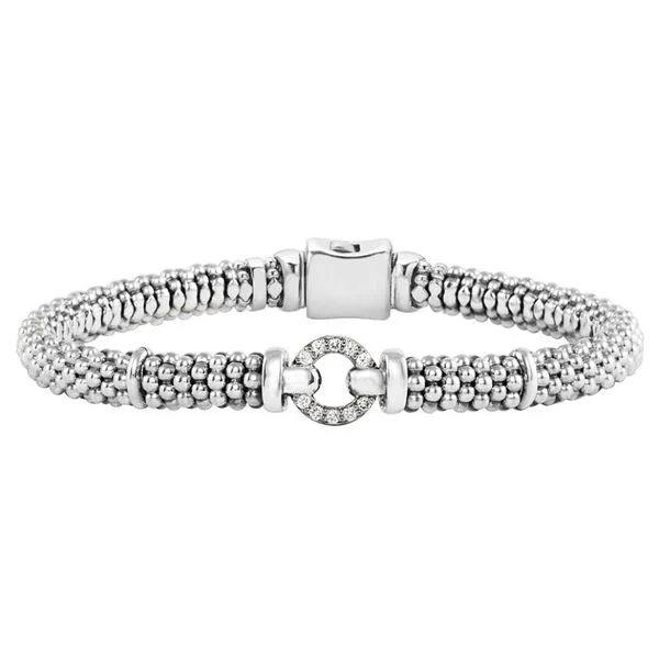 women’s multi-strand bracelets-Lagos Sterling Silver Caviar Diamond Enso Circle 6mm Bracelet