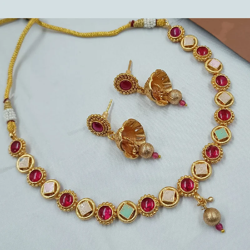 women’s name necklaces-Padmawati Bangles Gold Plated Pota Stone And Meenakari Necklace Set