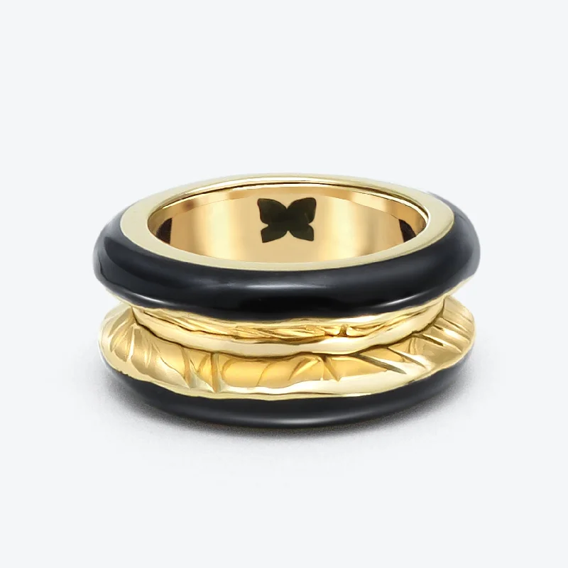 women’s elegant rings-Antarctica 18K Gold  Ring w. Jet Black Enamel