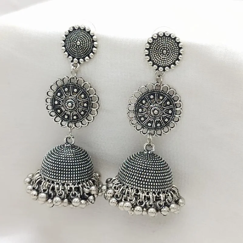 women’s silver hoop earrings-Akruti Collection Oxidised Plated Jhumki Earring