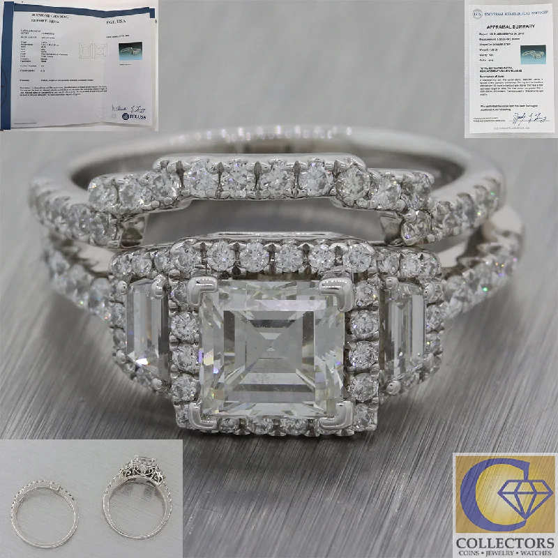 women’s tanzanite engagement rings-18k White Gold 1.95ctw Diamond Asscher Diamond Wedding Ring Set EGL M8 $13400