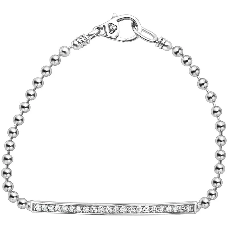 women’s designer bracelets-Lagos Sterling Silver Caviar Spark Diamond Bar Bracelet