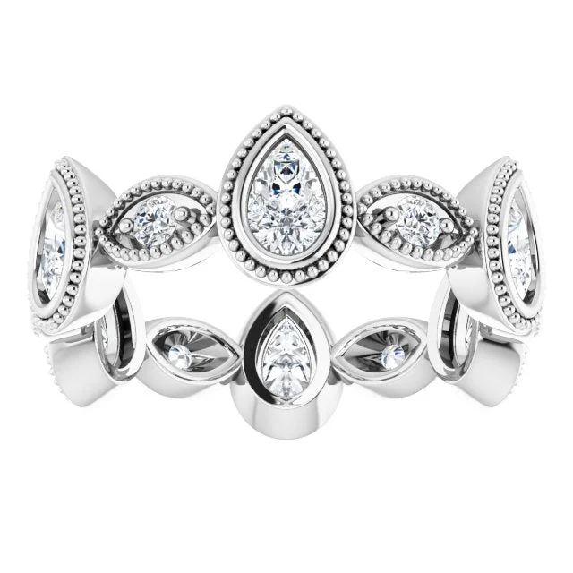 women’s heart-shaped diamond engagement rings-1.46 ct. Pear and Round Diamond Eternity Band Milgrain Accent Wedding Ring