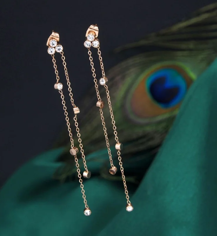 women’s emerald earrings-Tarohi Jewels Stainless Steel Rosegold Plated Long Chain Earring-STNER 2696