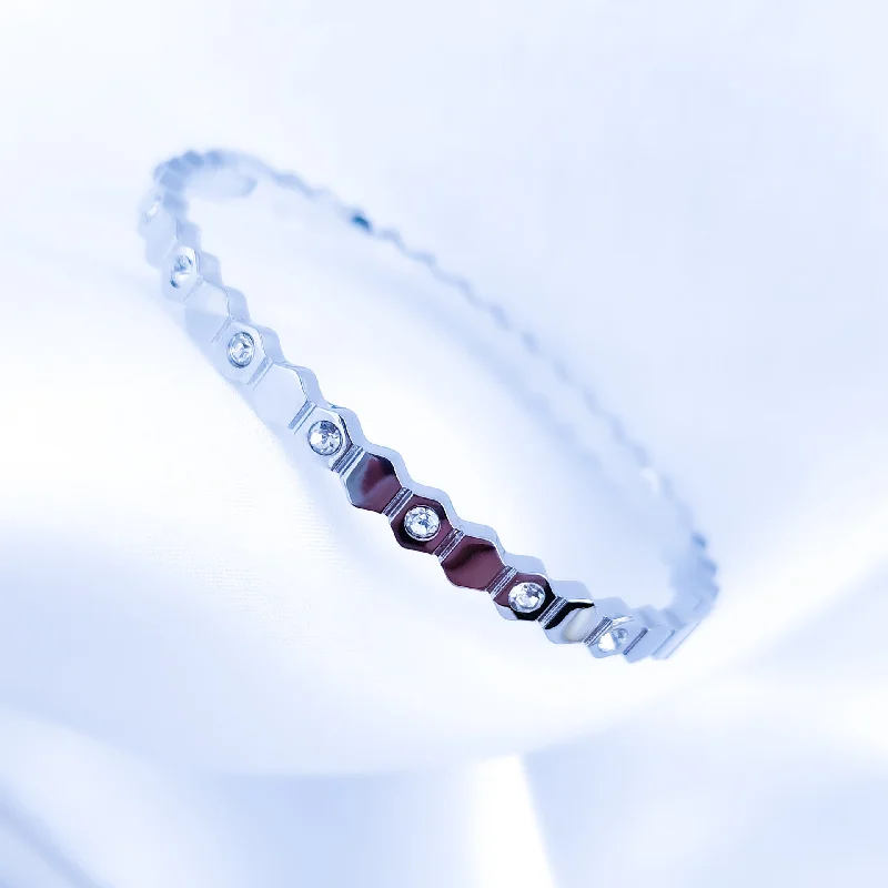 Steel Color-Honeycomb Bracelet with Diamond