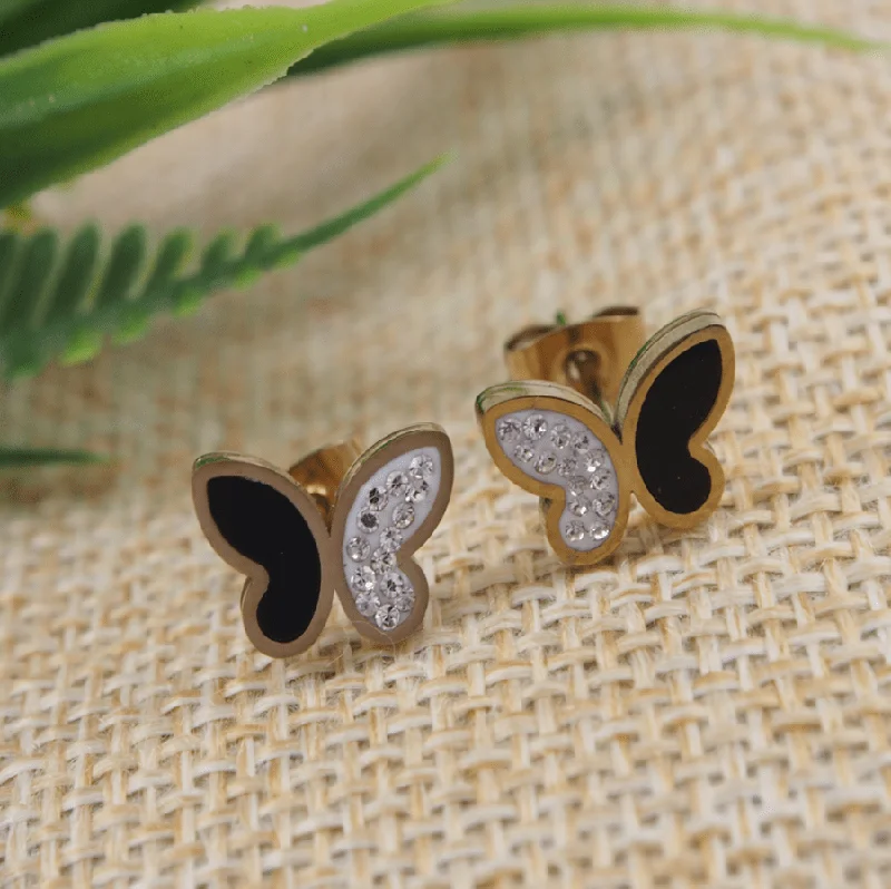 women’s 3-stud earrings-Tarohi Jewels Stainless Steel Rosegold Plated Red/Black Coloured Butterfly Shaped Stud Earring- STNER 3894