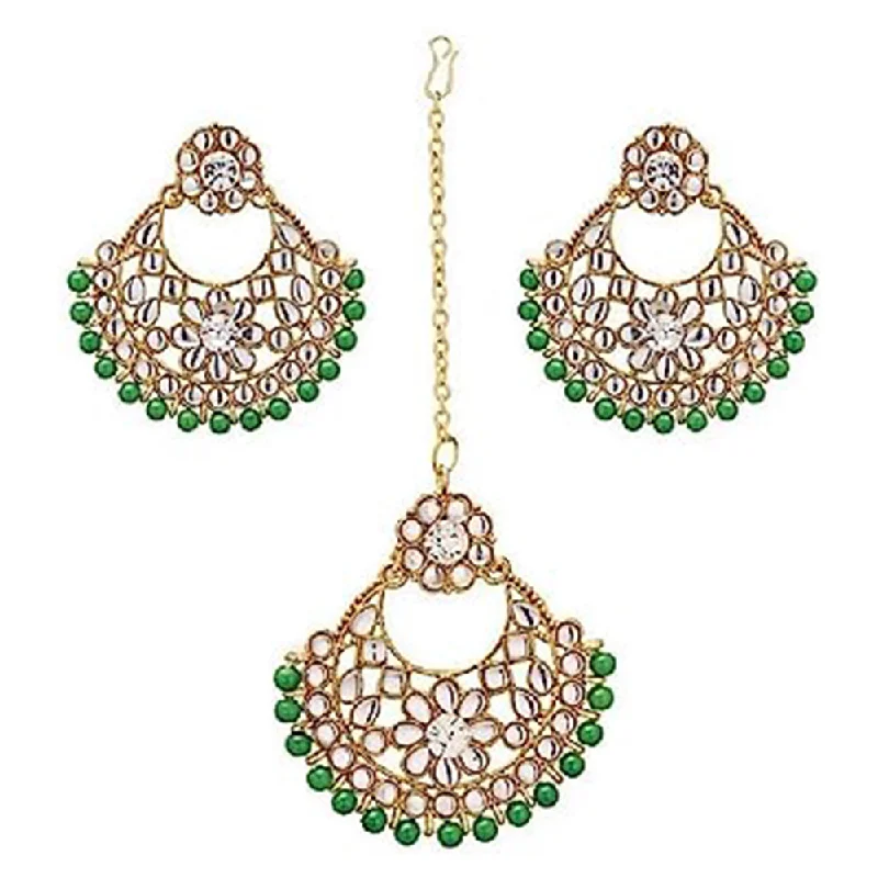 women’s statement stud earrings-Subhag Alankar Green Alloy Jewel Set with Maangtikka