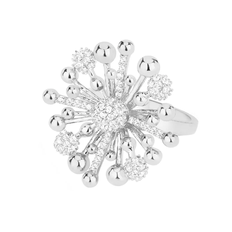 women’s pinky rings-Floret Silver Ring w. Zirconias