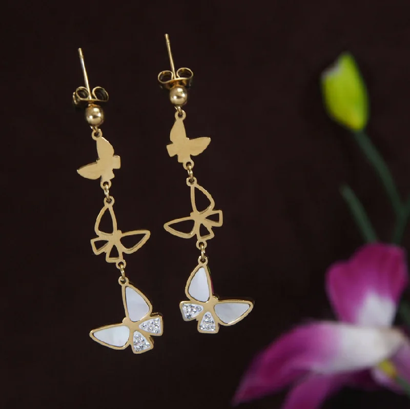 women’s star earrings-Tarohi Jewels Stainless Steel Gold/Silver Plated Butterfly Dangle Earring-STNER 3846