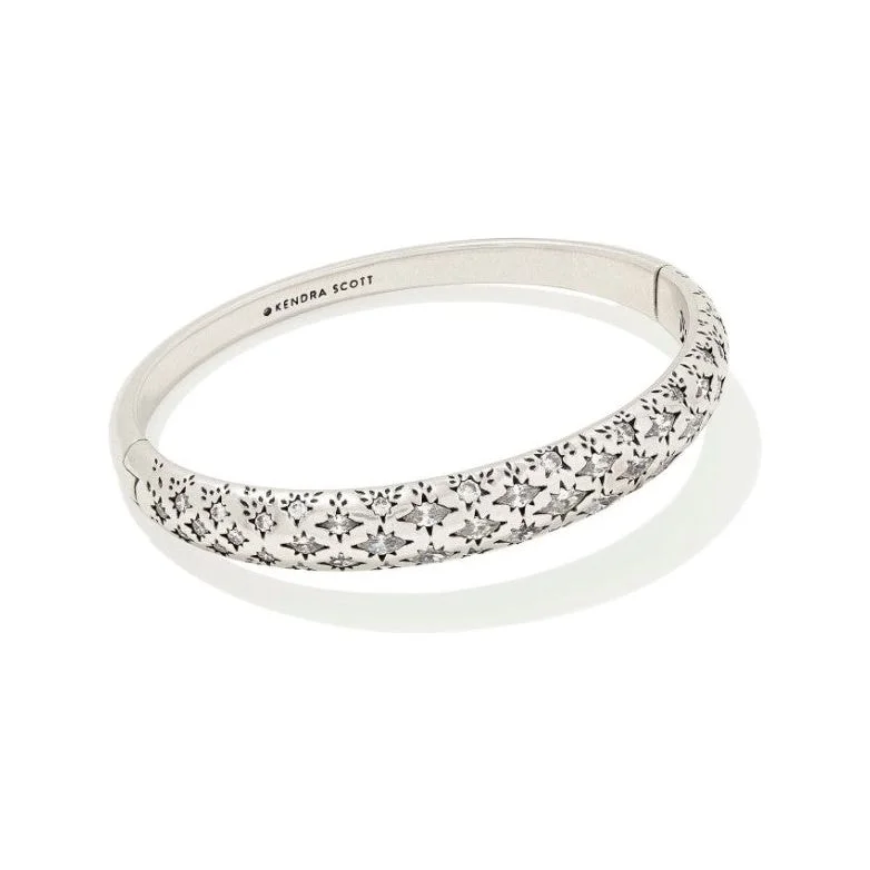 women’s engraved bangles-Kendra Scott Silver Holland Bangle in White Crystal