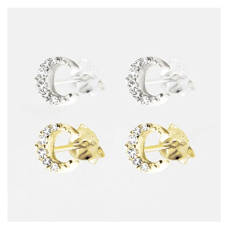 women’s geometric earrings-Kingsley Ryan Sparkling Silver or Gold Crescent Moon Ear Studs