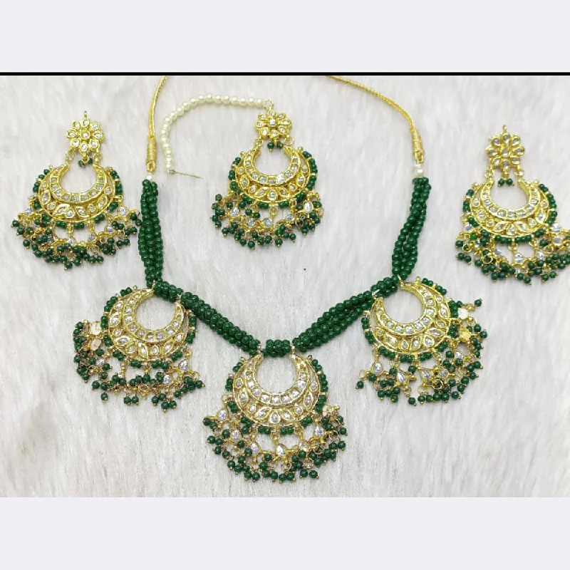 women’s luxury diamond necklaces-Manisha Jewellery Gold Plated Kundan Stone  & Beads Necklace Set