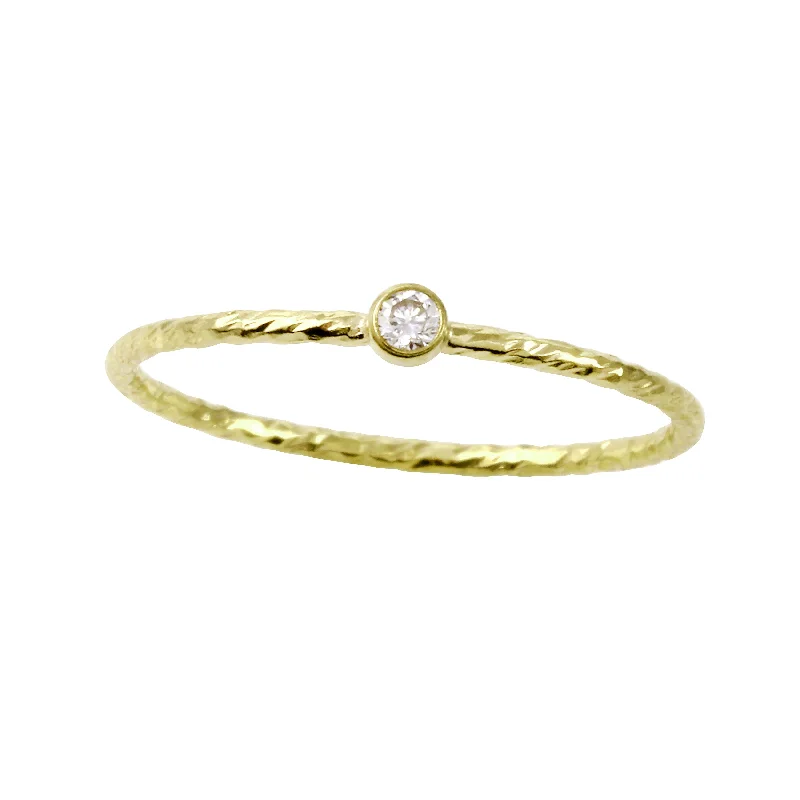 women’s heart-shaped gemstone rings-Gold-Filled Diamond Cut Band with a Bezel CZ