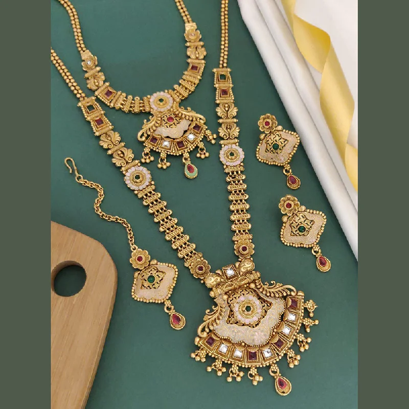 women’s unique necklaces-Joyful Jewel Art Matte Gold Plated Pota Stone Necklace Combo