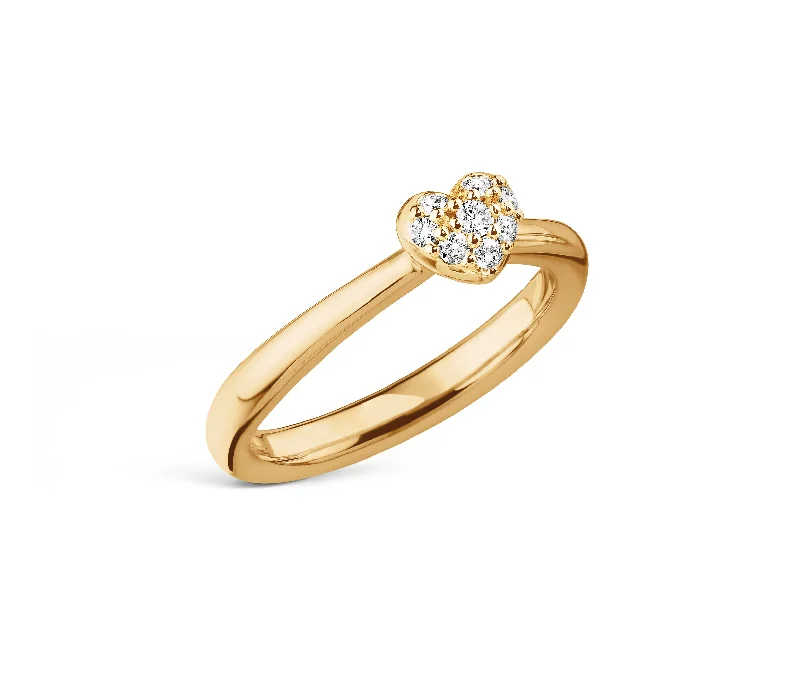 women’s rose gold rings-Small Heart 18K Gold Ring w. Diamonds