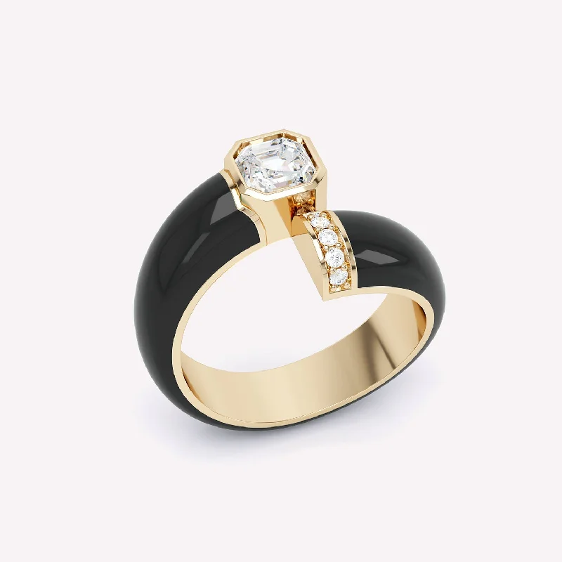 women’s ruby rings-Toi et Moi Black Asscher 18K Gold Ring w. Lab-Grown Diamonds