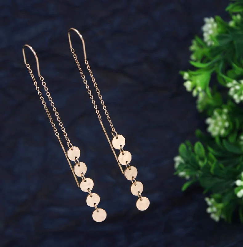 women’s fashion statement earrings-Tarohi Jewels Stainless Steel Rosegold Plated Multi Disc Threader Earring-STNER 2764