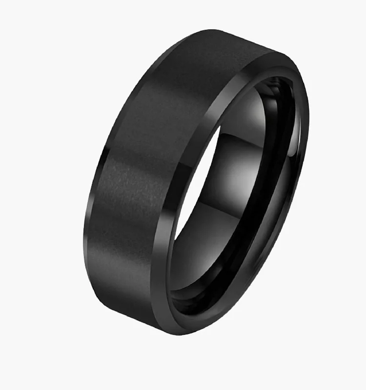 women’s engagement rings with matching bands-Matte Black Men's Wedding Ring