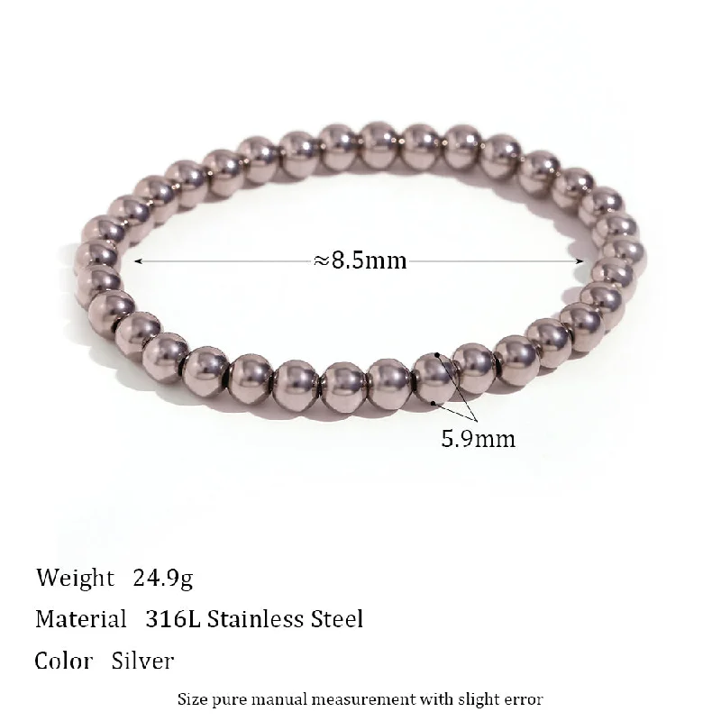 Elastic Bead Bracelet-Silver-6mm